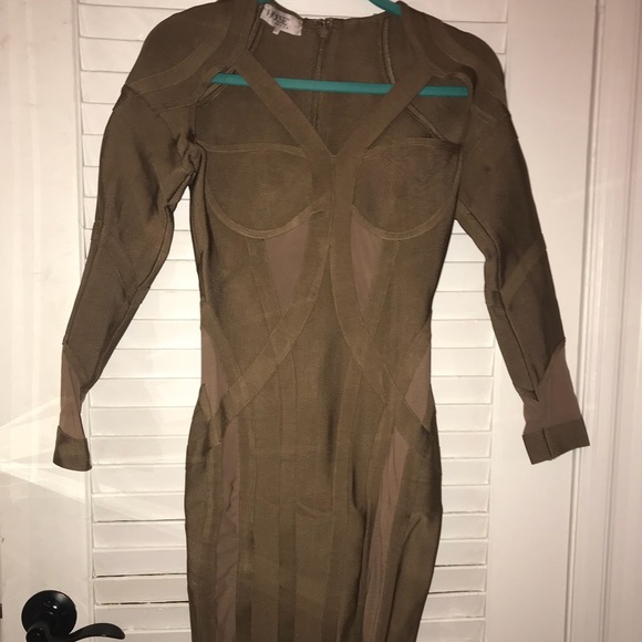 HOUSEOFCB ‘Rosliza' Taupe Mini Bandage Dress - Picture 2 of 4